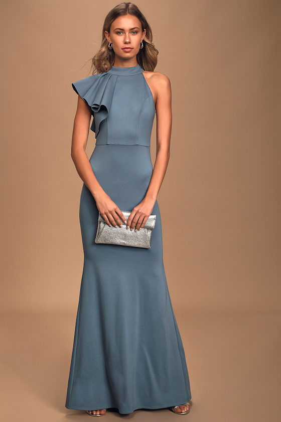 Margaux Slate Blue One-Shoulder Maxi Dress Margaux Slate Blue One-Shoulder Maxi Dress