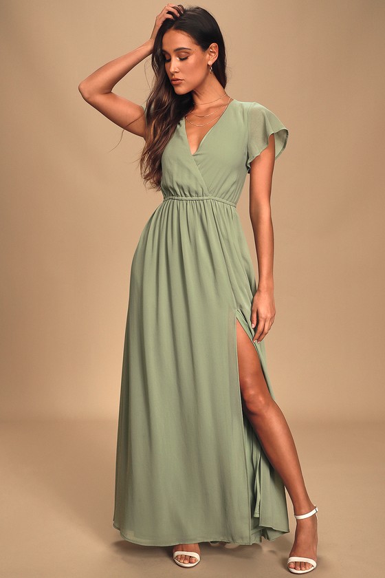 Sage green maxi dress with on sale sleeves