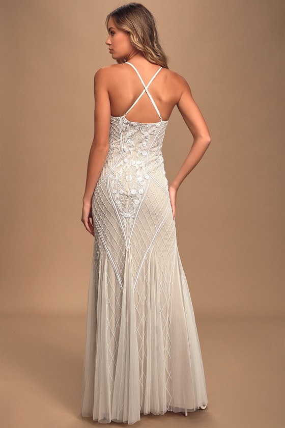 nude beaded gown
