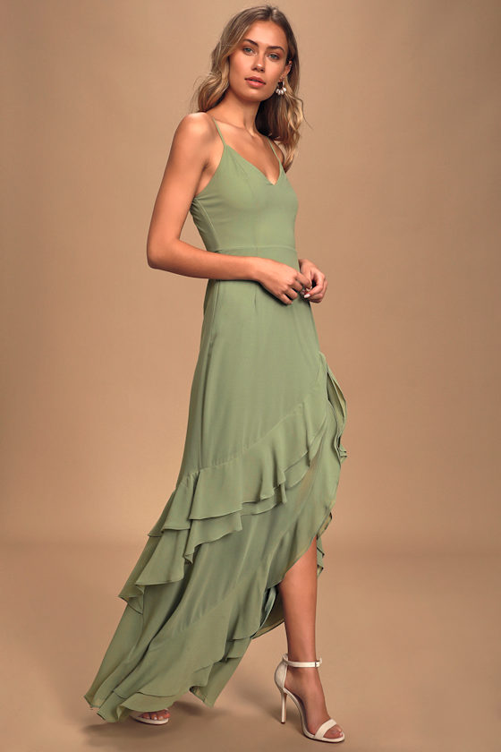 Esther Sage Brush Ruffled Sleeveless Maxi Dress 4