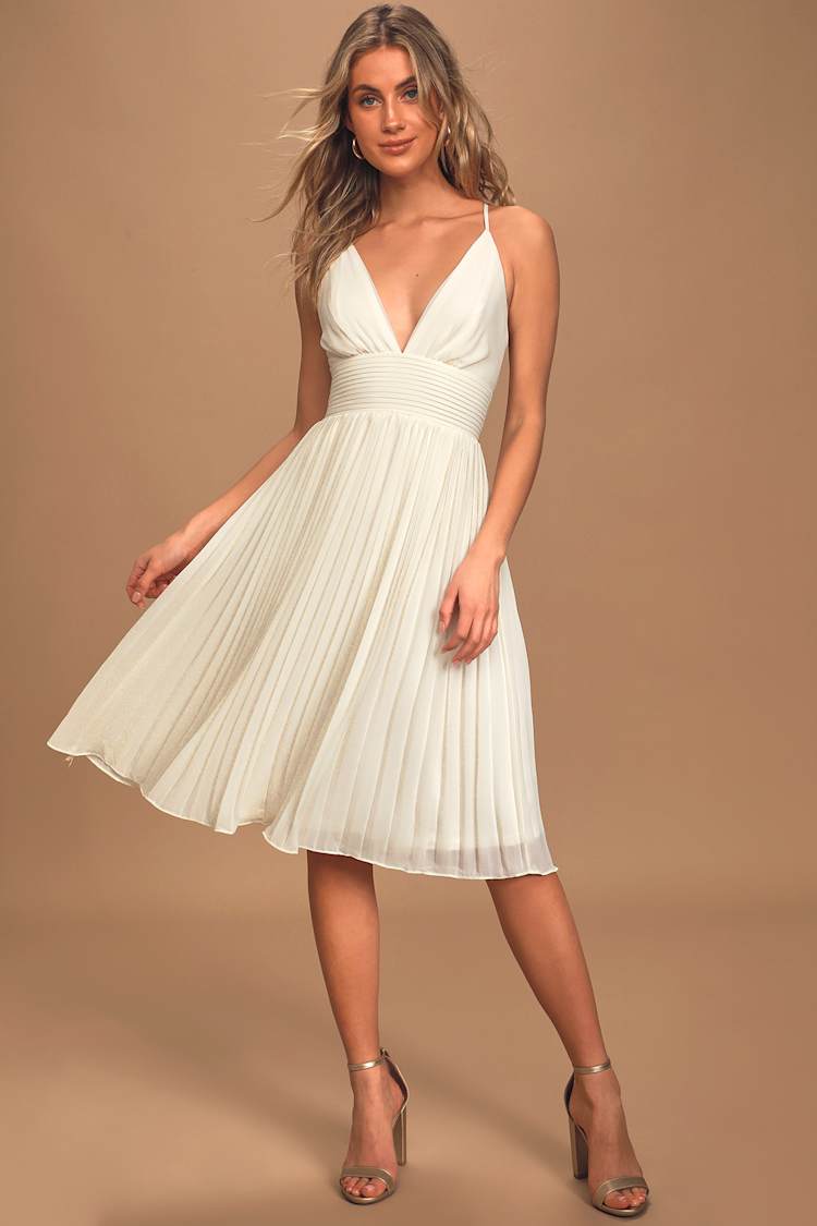 knee length dresses for ladies Clemence High Neck Midi Dress | Cream | Dresses main image 1