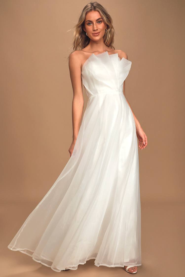 Lovely White Dress - Organza Maxi Dress - Strapless Wedding Dress - Lulus