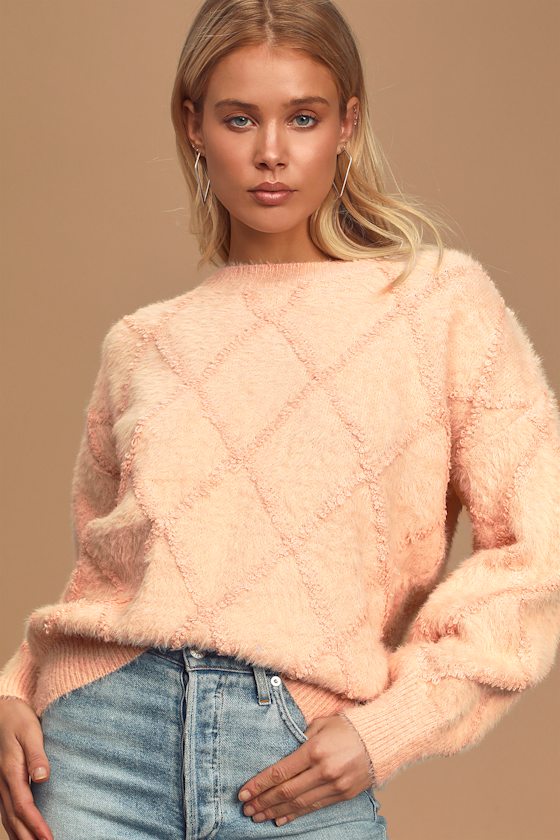 Cozy Lifestyle Blush Eyelash Knit Argyle Sweater 2