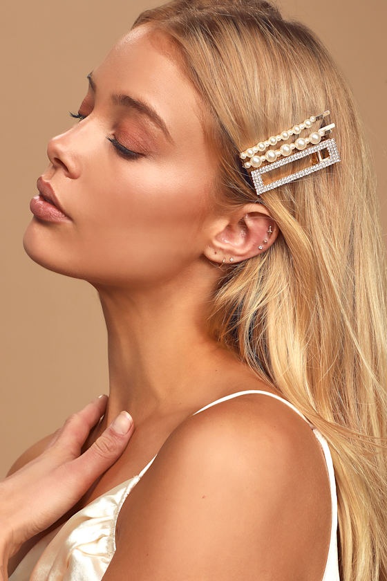 Chic Hair Pin Set Gold Rhinestone Hair Clips Pearl Hair Pins Lulus