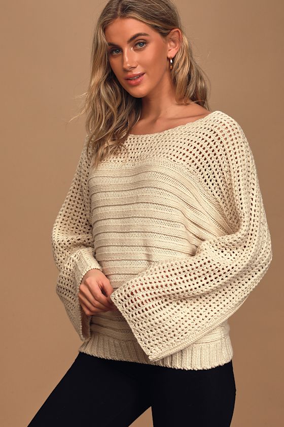 Up With The Sun Beige Striped Knit Sweater