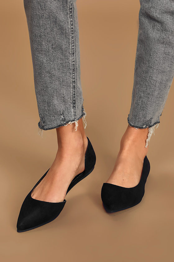 Aaron Black Suede Pointed-Toe D'Orsay Flats 1