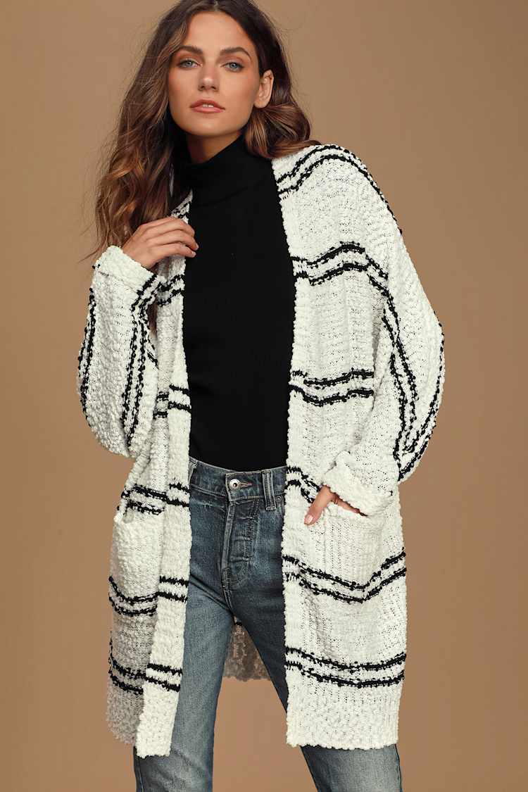 Cozy Black and White Striped Cardigan - Dolman Sleeve Cardigan - Lulus