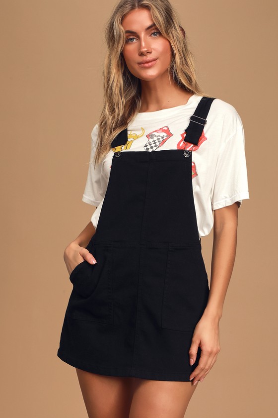 black overall denim dress