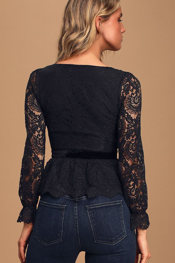 Ali & Jay Andie - Black Lace Blouse - Peplum Top - Surplice Top