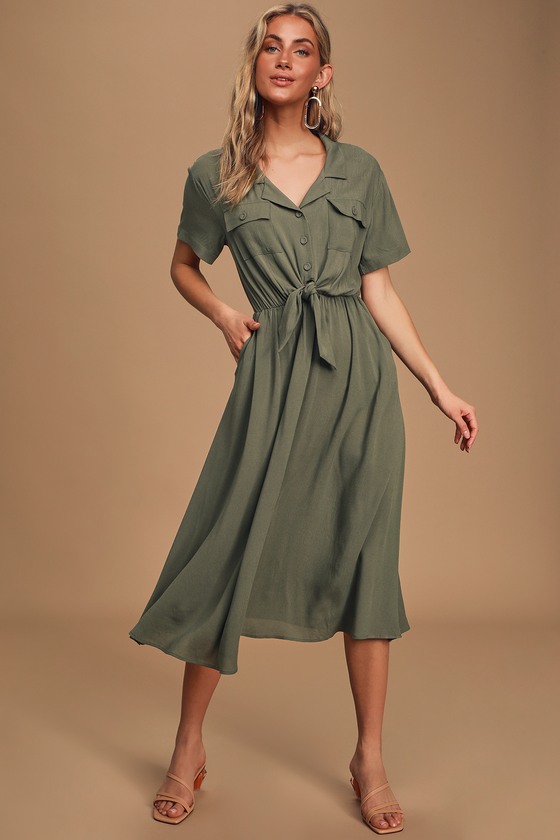 green midi shirt dress