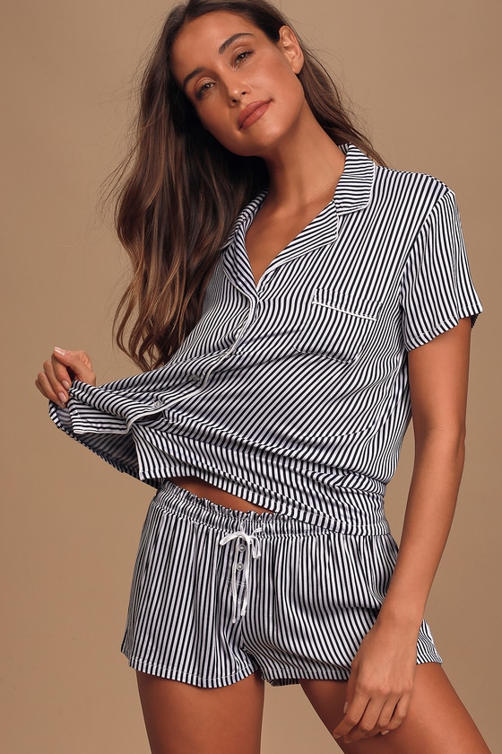 Heavenly Navy Blue and White Striped Pajama Set