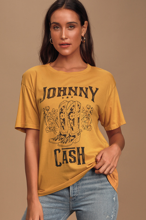 DAYDREAMER Johnny Cash Boots - Mustard Yellow Tee - Graphic Top - Lulus