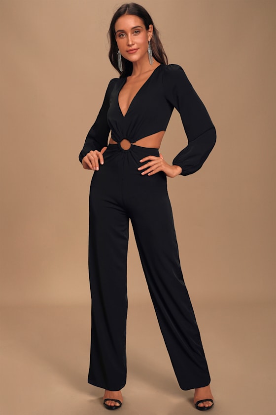 Chic Black Jumpsuit - Cutout Jumpsuit - Long Sleeve Jumpsuit - Lulus