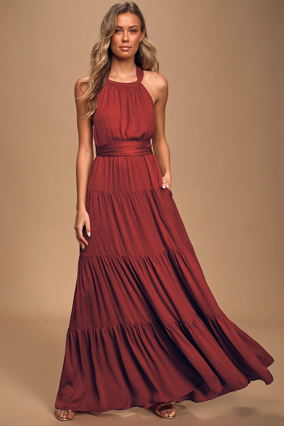 Flirty Fling Wine Red Satin Convertible Halter Maxi Dress