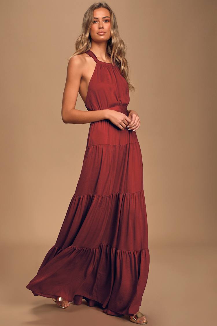 Flirty Fling Wine Red Satin Convertible Halter Maxi Dress