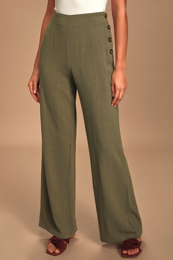 Cute Olive Green Pants - Wide-Leg Pants - Woven Wide-Leg Pants - Lulus