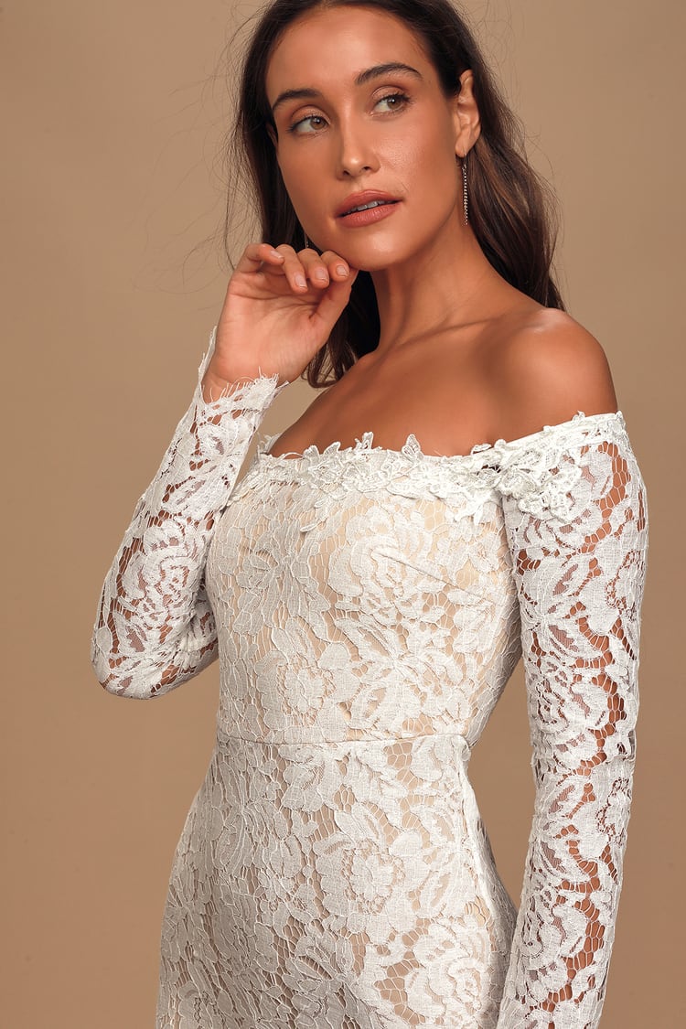 Gorgeous White Lace Dress - Off-the-Shoulder Maxi Dress - Bridal - Lulus