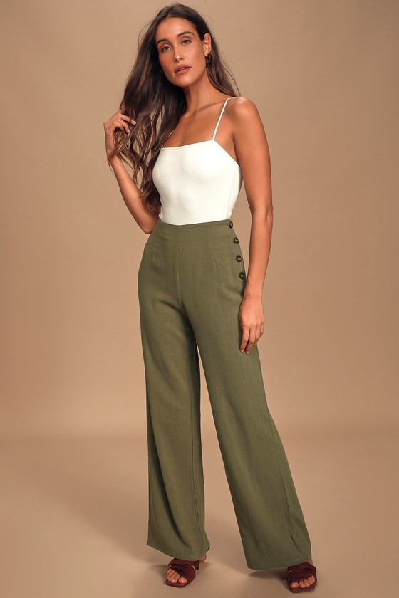 Palazzo Pants for Women Casual Lounge Elastic High Waist Cotton Linen  Smocked Trousers Wide Leg Comfy Flowy Pants Army Green at Amazon Women's  Clothing store