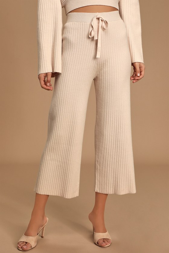 Cute Cream Pants - Cropped Sweater Pants - Ribbed Knit Culottes - Lulus