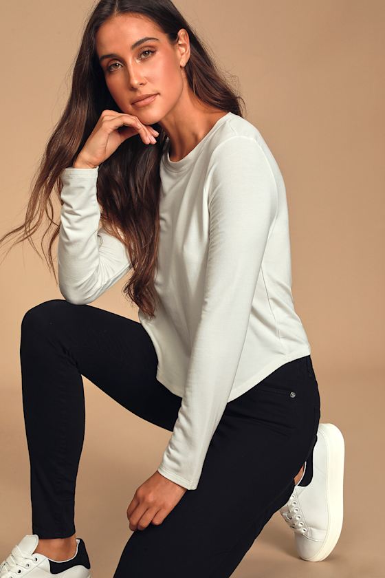Cute White Top Trendy Long Sleeve Top Basic Long Sleeve Top Lulus