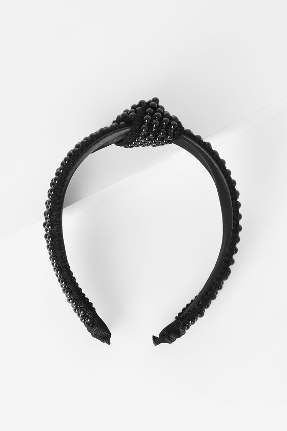 Black Beaded Headband - Knotted Headband - Trendy Black Headband