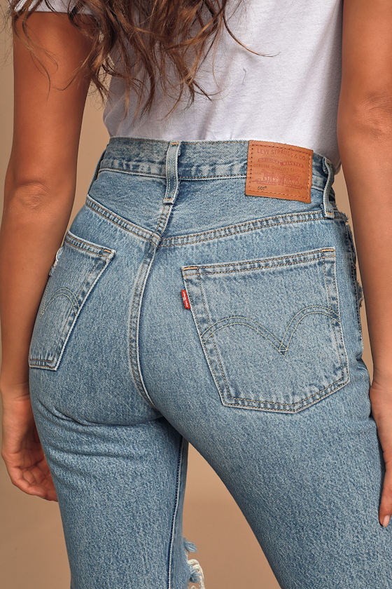 501 Original Fit Distressed Light Wash High-Rise Jeans 5