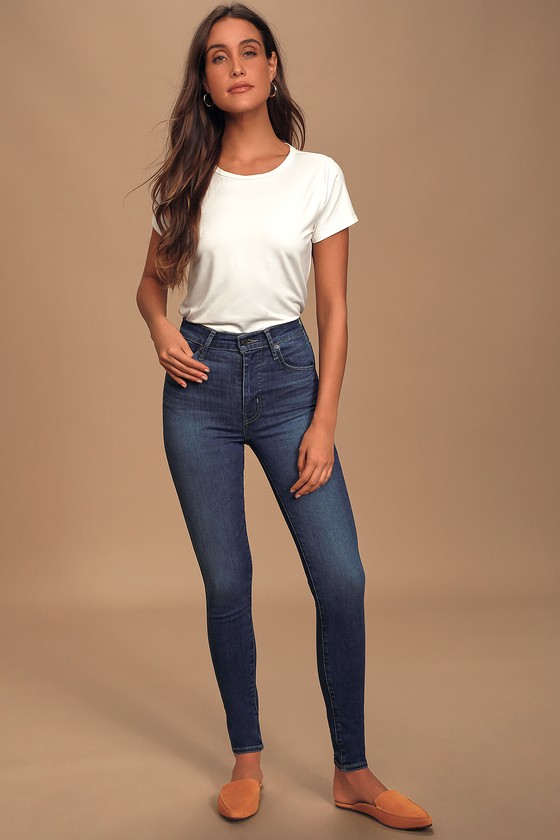 dark high rise skinny jeans