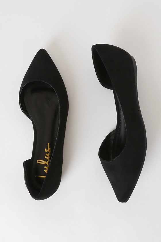 black suede pointed flats