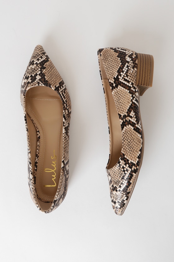 Chic Snake Low Heels - Low Pointed-Toe Heels - Vegan Leather - Lulus