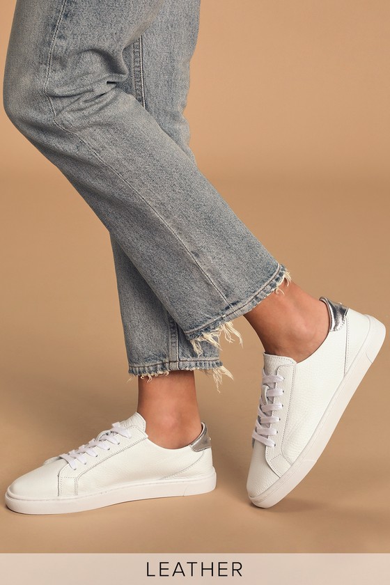 white leather lace up sneakers
