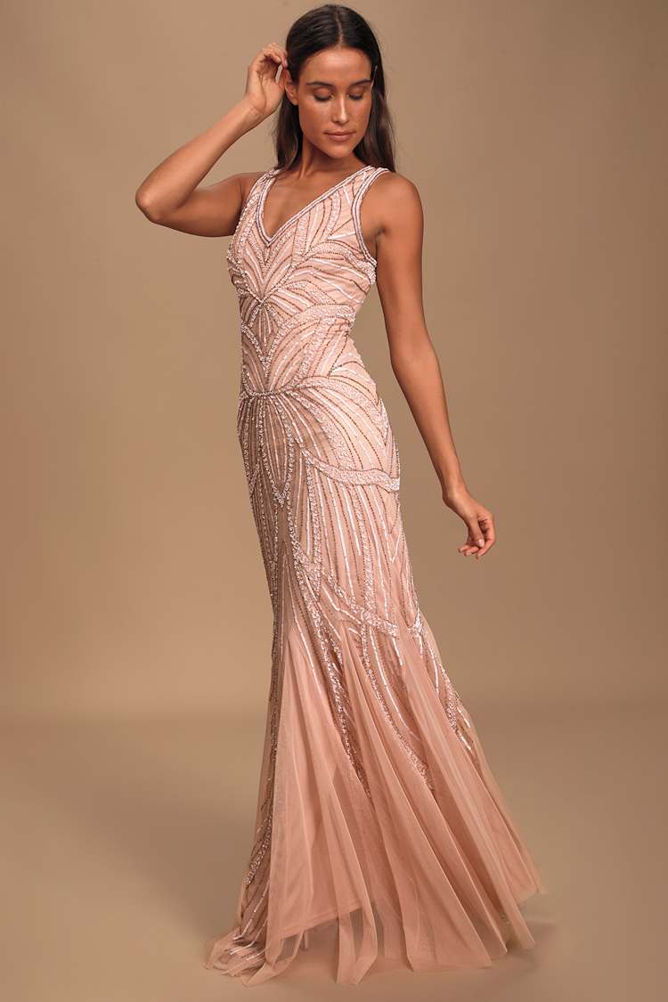 blush beaded maxi dress Nox Anabel C1599 Strapless Beaded Long Prom Gown Blush / 8