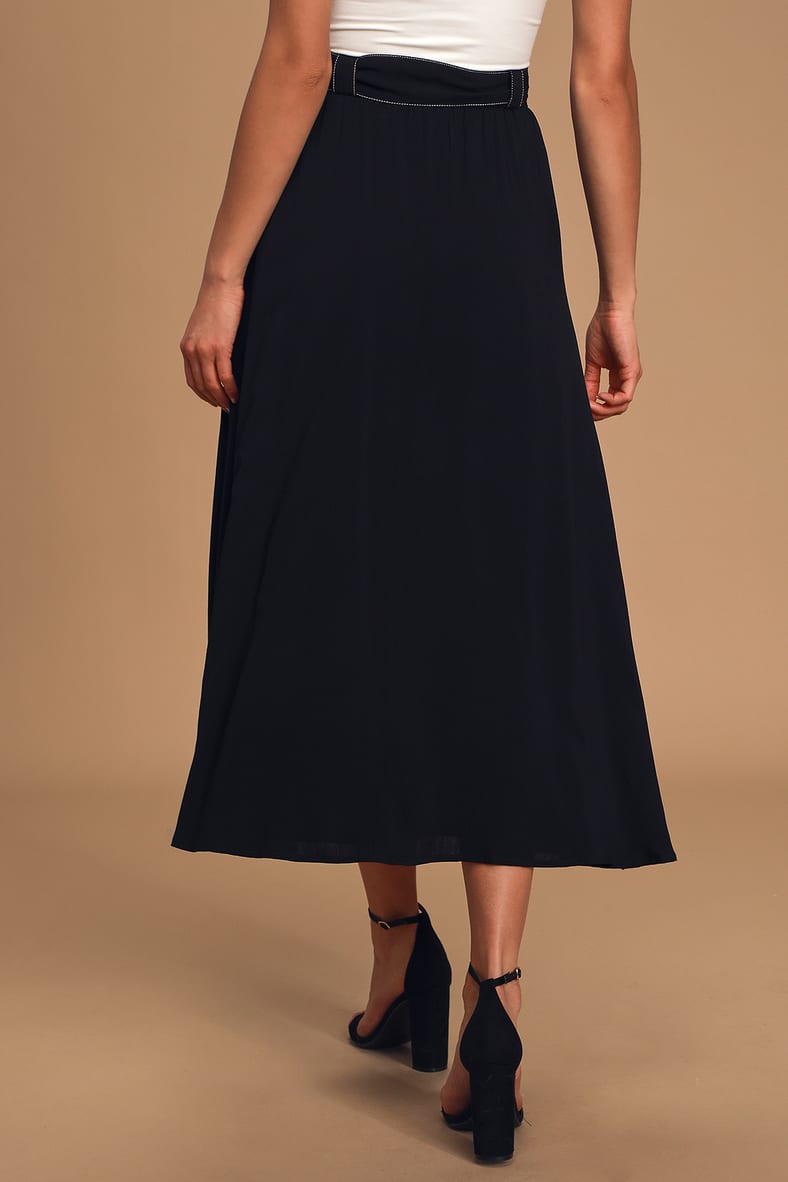 Twirl and Flow Black Belted High-Low Midi Skirt