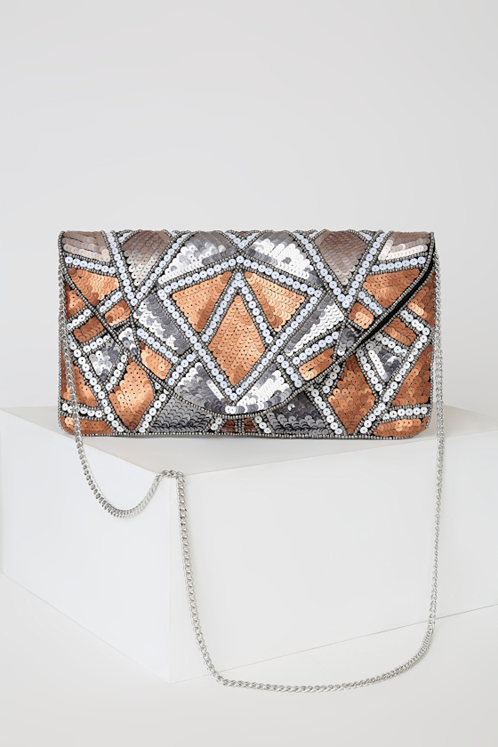 Glam Gunmetal Multi Clutch Sequin Clutch Beaded Clutch Lulus