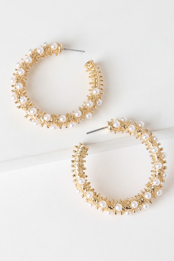 Rena Pearl Gold Hoop Earrings, | Shop Earrings by Beginning Boutique