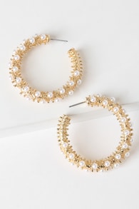 Prized Treasure Gold Pearl Hoop Earrings