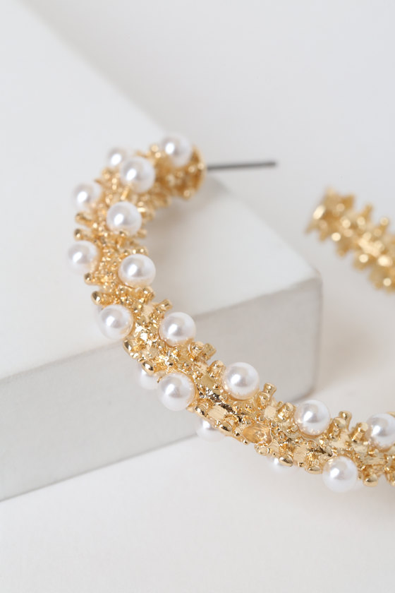 Prized Treasure Gold Pearl Hoop Earrings 3