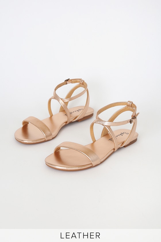 Splendid Susannah - Rose Gold Sandals - Metallic Strappy Sandals - Lulus