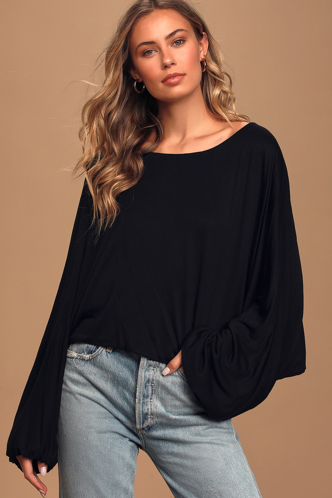 Cute Black Top - Trendy Batwing Top - Dolman Long Sleeve Top - Lulus
