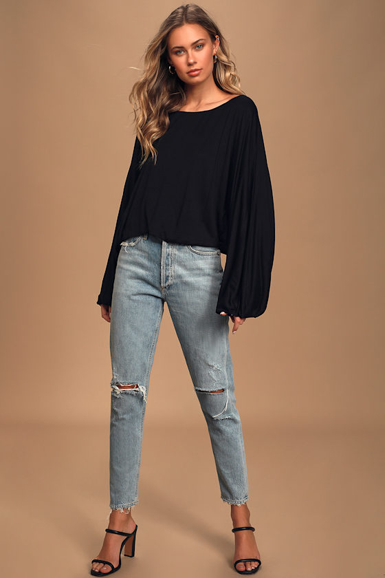Cute Black Top - Trendy Batwing Top - Dolman Long Sleeve Top - Lulus