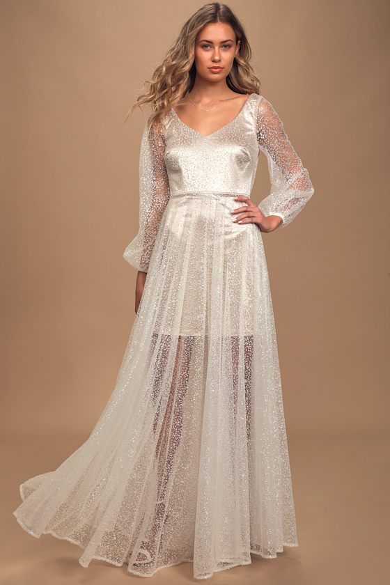 Play My Song Ivory and Champagne Long Sleeve Maxi Dress 4
