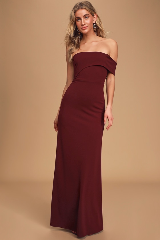 red off the shoulder maxi