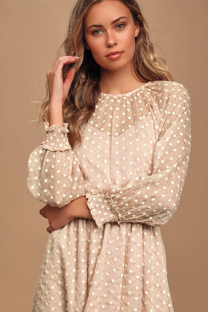 Embroidered Midi Dress - Three-Quarter Sleeve Dress - Smock Dress - Lulus