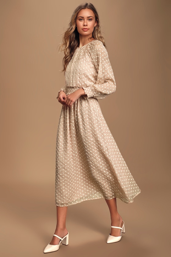 Embroidered Midi Dress - Three-Quarter Sleeve Dress - Smock Dress - Lulus