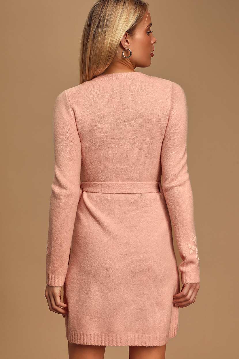 lulus pink wrap dress Blush Pink Dress - Long Sleeve Wrap Dress - Sweater Dress