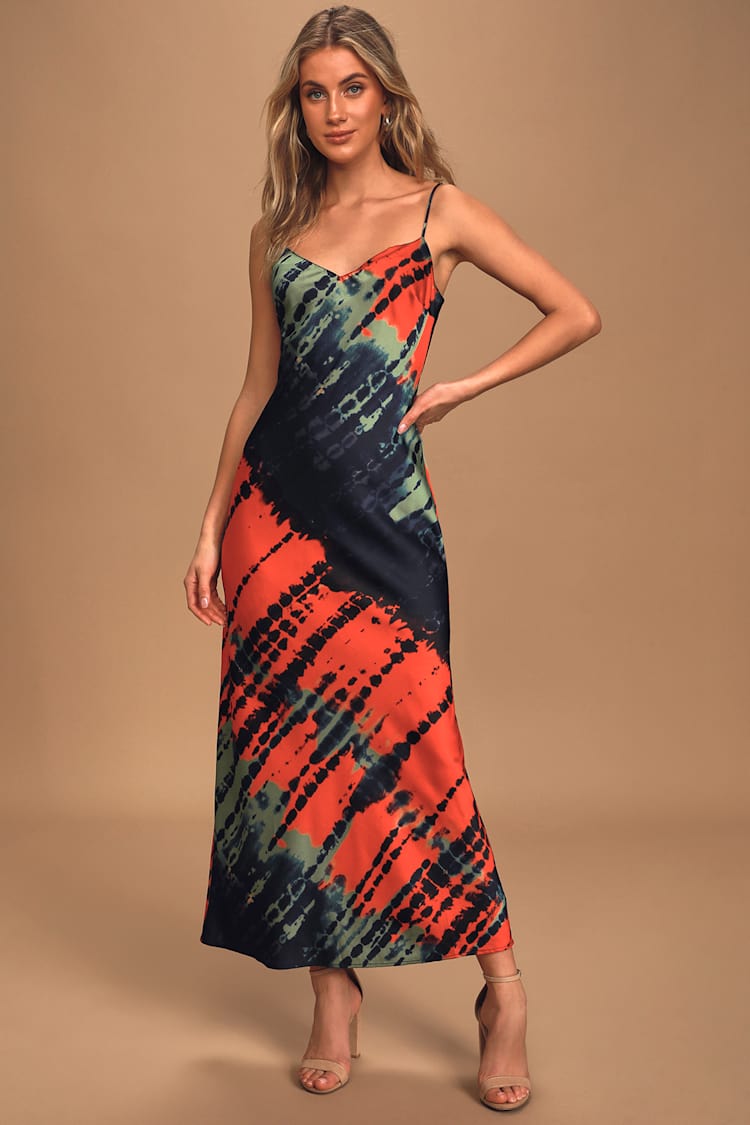 tie dye satin slip dress LUNA Silk Ice Tie Dye Maxi Slip Dress Size Xs/small | Quince