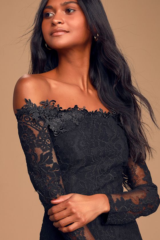 Love and Lace Black Off-the-Shoulder Lace Mini Dress 7