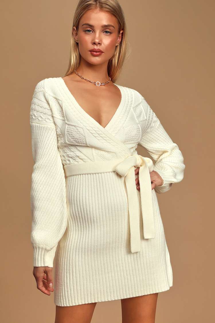 White Sweater Dress - Balloon Sleeve Dress - Cable Knit Dress - Lulus White Sweater Dress - Balloon Sleeve Dress - Cable Knit Dress - Lulus