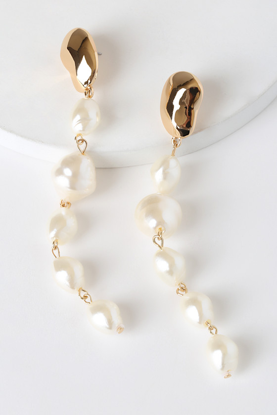 Coming Back Gold and Pearl Drop Earrings 1