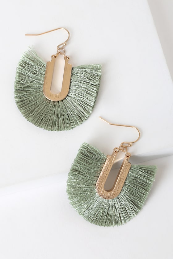 Fringe-y Feelings Sage Green Fringe Earrings 2