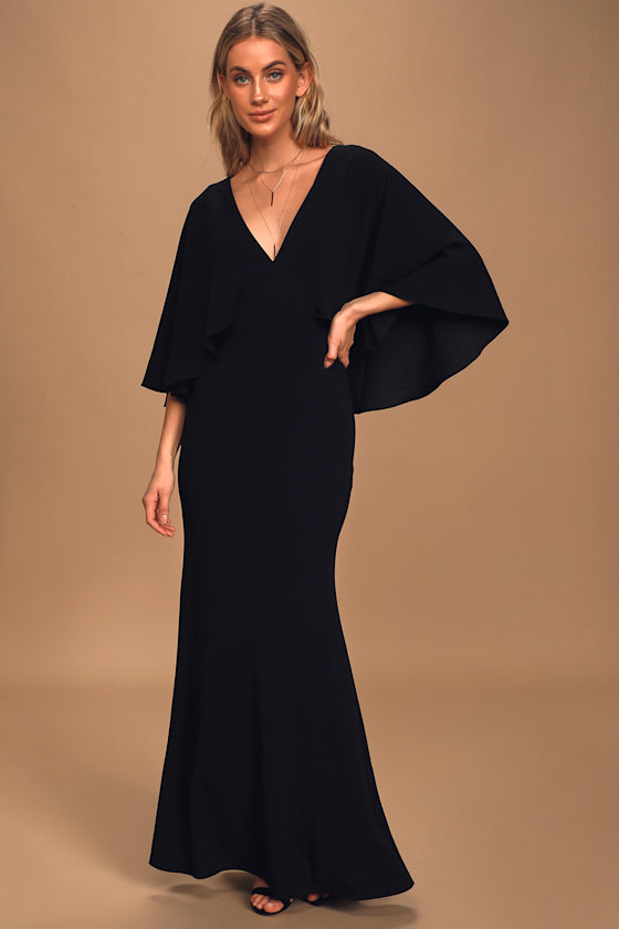 Spotlight Stealer Black Cape Sleeve Maxi Dress 6